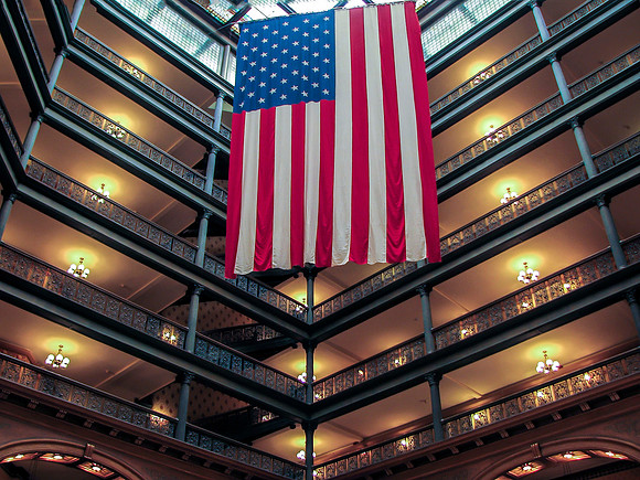 Brown Palace Hotel atrium hall flag