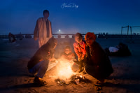 Flames in the Dawn: Waiting Along the River India Kumbha Mela Prayagraj