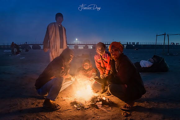 Flames in the Dawn: Waiting Along the River India Kumbha Mela Prayagraj