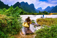 River work mountain silence Vietnam rice fisherman net