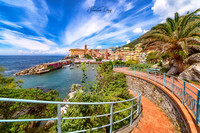 Nervi village as seen from Passeggiata Anita Garibaldi walk Italy sea landscape