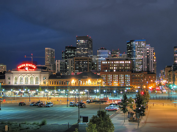 Union station & downtown view from Millenium bridge Denver Colorado
